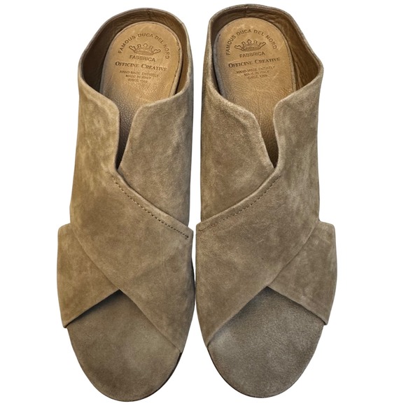 Officine Creative Women Suede Mules US 8.5. EU 39 Tan Italian Block‎ Heel Shoes - Picture 3 of 9